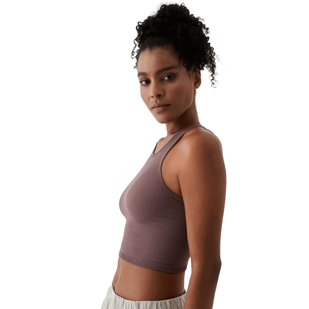 Crop Top Sports Singlet  (Dark Rose)