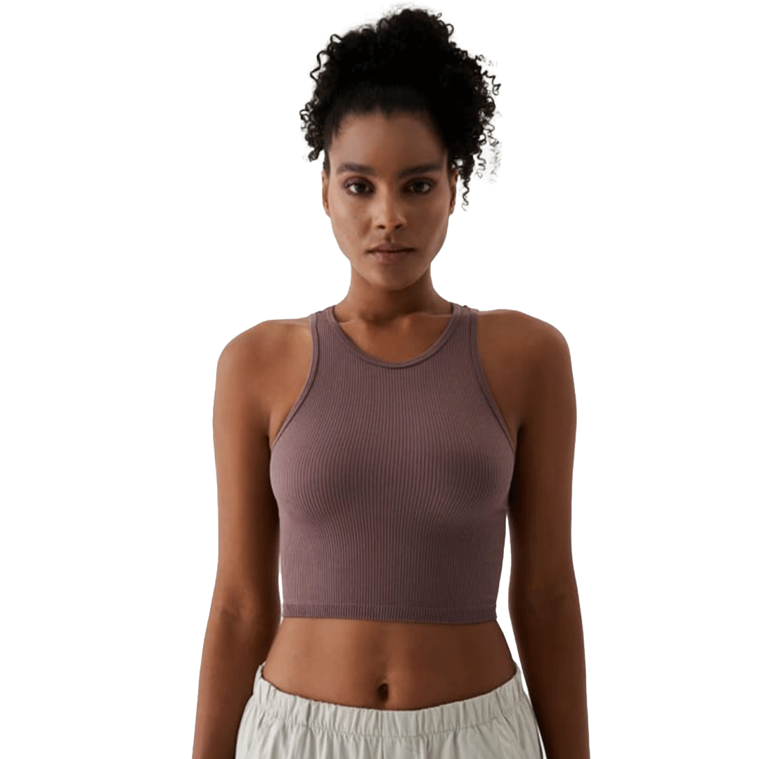 Crop Top Sports Singlet  (Dark Rose)