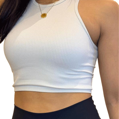 Crop Top Sports Singlet  (White)